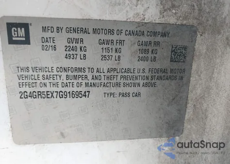 2016 Buick Regal Turbo Premium I z USA, uszkodzony, nr VIN 2G4GR5EX7G9169547